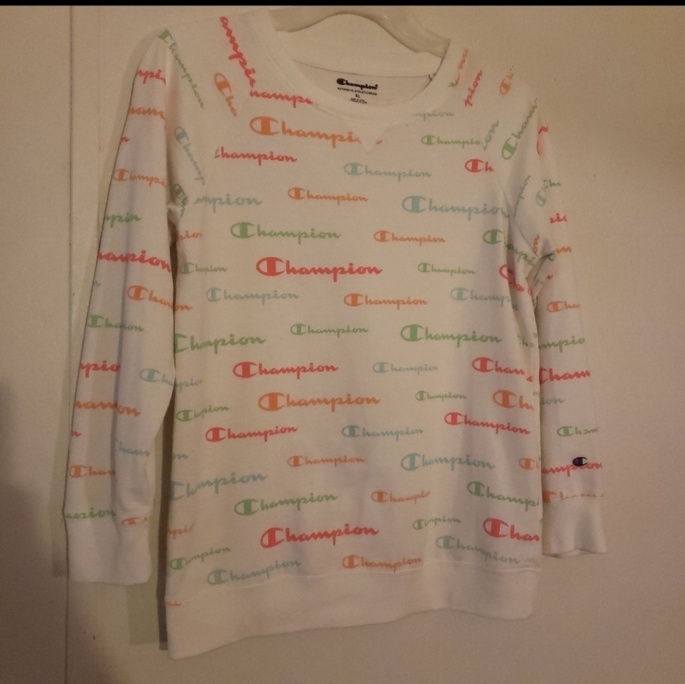 Champion Girls' Allover Print French Terry Crew Sweatshirt Size XL